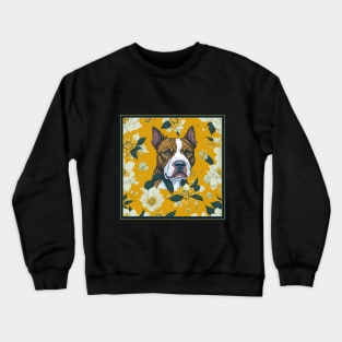 Dogs, pitbull and flowers, dog, seamless print, style vector (yellow flowers & pitbull #2) Crewneck Sweatshirt